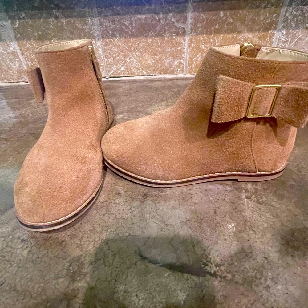 Janie and Jack girls bow suede tan boots
